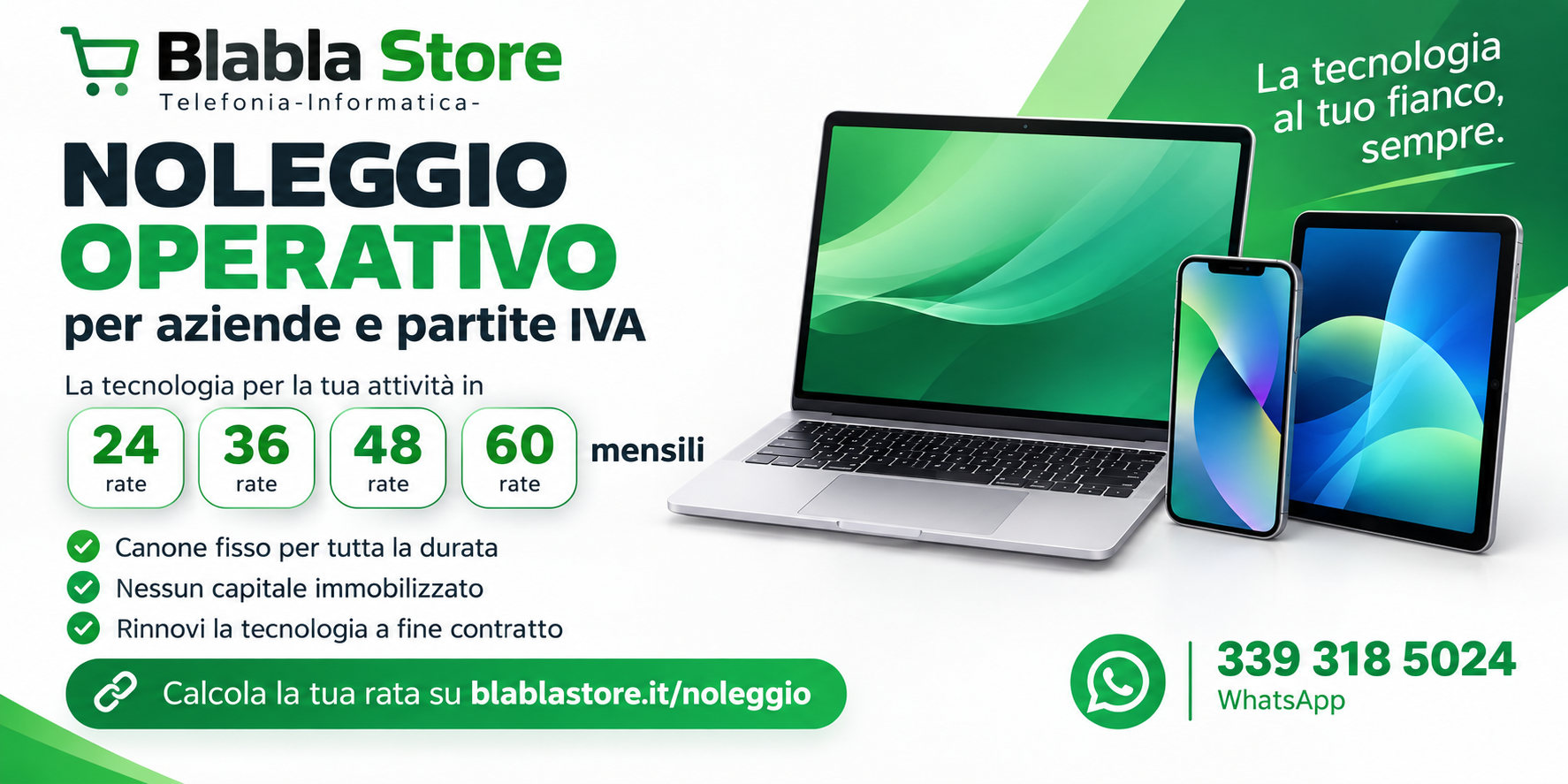 Noleggio operativo per aziende e partite IVA - 24, 36, 48 o 60 rate mensili